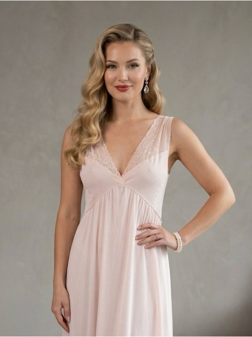 Vtg 60s Texsheen Dallas Sheer Bodice Pink Maxi Nightgown Goddess Trousseau